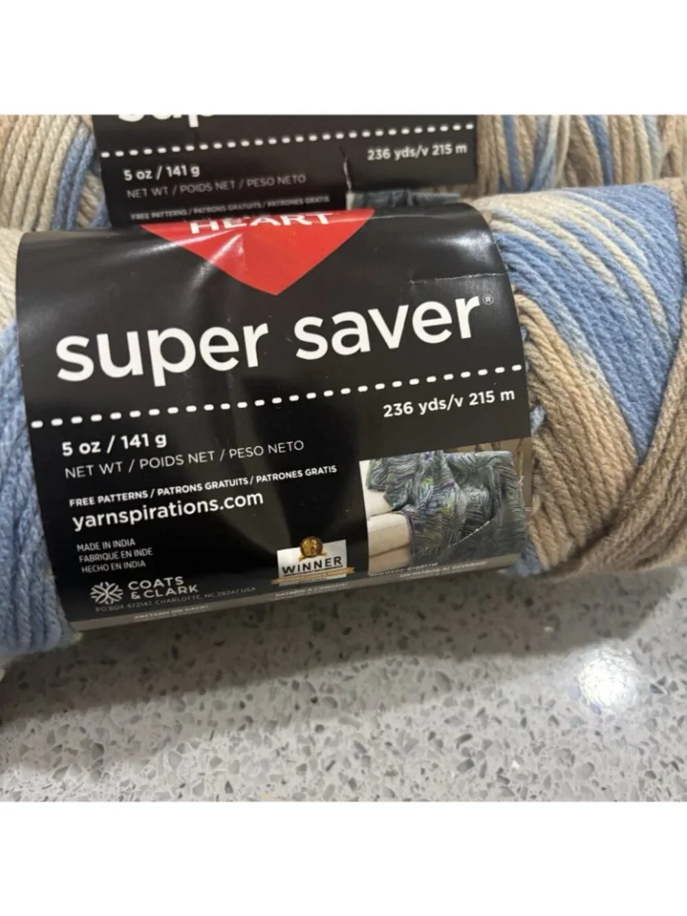 New Red Heart Super Saver Mirage 5 oz 2 Pack Skeins Yarn Blue Brown White